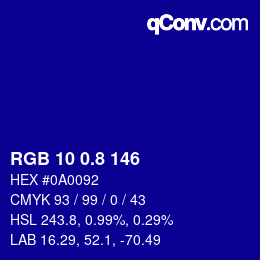 カラーコード: RGB 10 0.8 146 | qconv.com
