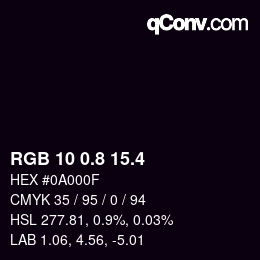 カラーコード: RGB 10 0.8 15.4 | qconv.com