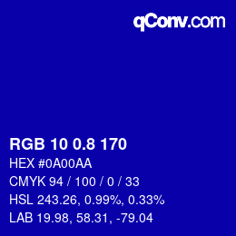 カラーコード: RGB 10 0.8 170 | qconv.com