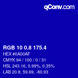 カラーコード: RGB 10 0.8 175.4 | qconv.com