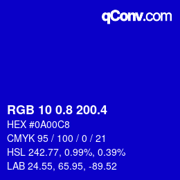 カラーコード: RGB 10 0.8 200.4 | qconv.com