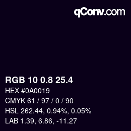 カラーコード: RGB 10 0.8 25.4 | qconv.com