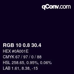 カラーコード: RGB 10 0.8 30.4 | qconv.com