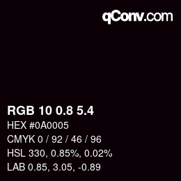カラーコード: RGB 10 0.8 5.4 | qconv.com