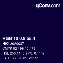 カラーコード: RGB 10 0.8 55.4 | qconv.com