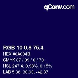 カラーコード: RGB 10 0.8 75.4 | qconv.com
