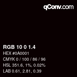 カラーコード: RGB 10 0 1.4 | qconv.com