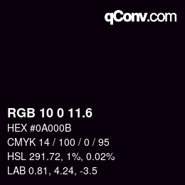 カラーコード: RGB 10 0 11.6 | qconv.com