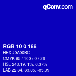 Color code: RGB 10 0 188 | qconv.com