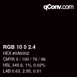 カラーコード: RGB 10 0 2.4 | qconv.com