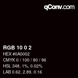 Color code: RGB 10 0 2 | qconv.com