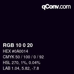 Color code: RGB 10 0 20 | qconv.com