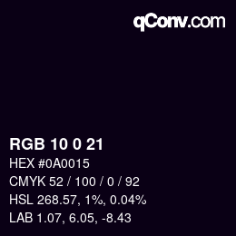 Color code: RGB 10 0 21 | qconv.com