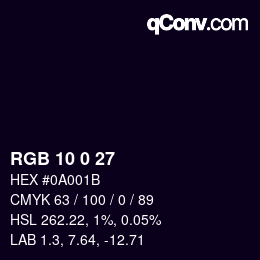 カラーコード: RGB 10 0 27 | qconv.com