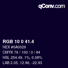 カラーコード: RGB 10 0 41.4 | qconv.com