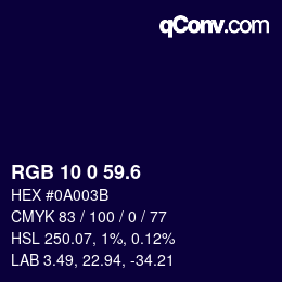 カラーコード: RGB 10 0 59.6 | qconv.com