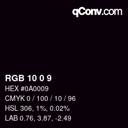 颜色代码: RGB 10 0 9 | qconv.com