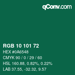 Color code: RGB 10 101 72 | qconv.com