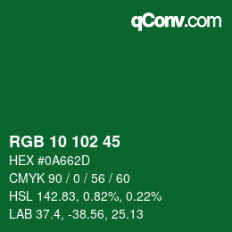 カラーコード: RGB 10 102 45 | qconv.com