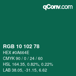 Color code: RGB 10 102 78 | qconv.com