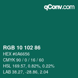 颜色代码: RGB 10 102 86 | qconv.com
