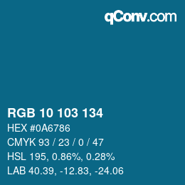 カラーコード: RGB 10 103 134 | qconv.com
