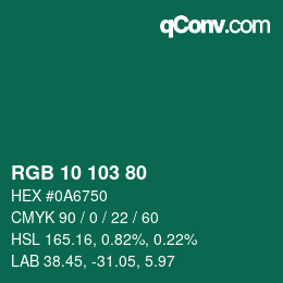 Color code: RGB 10 103 80 | qconv.com