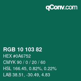Color code: RGB 10 103 82 | qconv.com