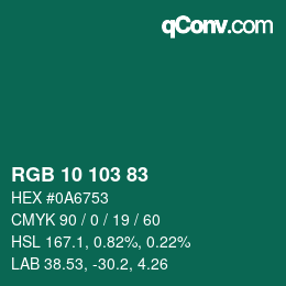 Color code: RGB 10 103 83 | qconv.com