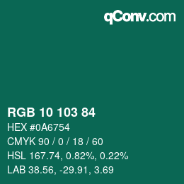 Color code: RGB 10 103 84 | qconv.com