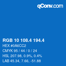 カラーコード: RGB 10 108.4 194.4 | qconv.com