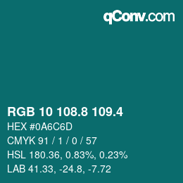 カラーコード: RGB 10 108.8 109.4 | qconv.com