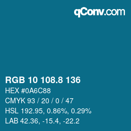 カラーコード: RGB 10 108.8 136 | qconv.com