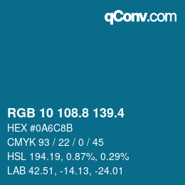 カラーコード: RGB 10 108.8 139.4 | qconv.com