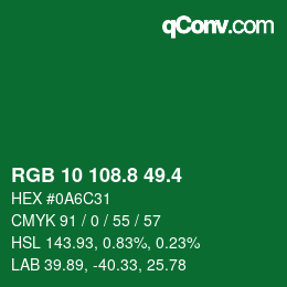 カラーコード: RGB 10 108.8 49.4 | qconv.com