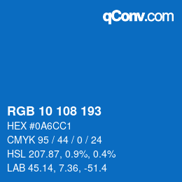 カラーコード: RGB 10 108 193 | qconv.com