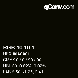 颜色代码: RGB 10 10 1 | qconv.com