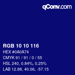 Color code: RGB 10 10 116 | qconv.com