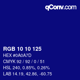 カラーコード: RGB 10 10 125 | qconv.com
