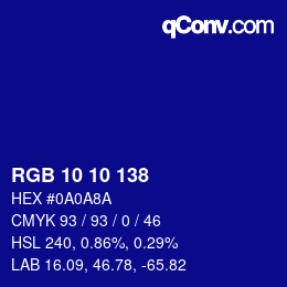 Color code: RGB 10 10 138 | qconv.com