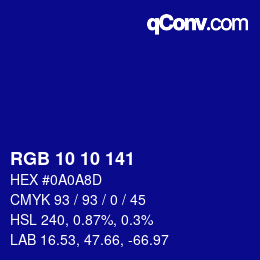 カラーコード: RGB 10 10 141 | qconv.com