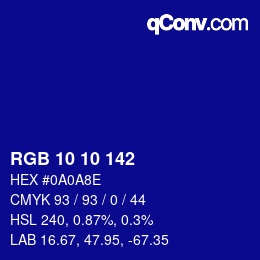 Color code: RGB 10 10 142 | qconv.com