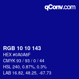 颜色代码: RGB 10 10 143 | qconv.com