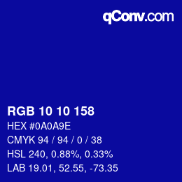 Color code: RGB 10 10 158 | qconv.com