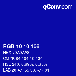 Color code: RGB 10 10 168 | qconv.com