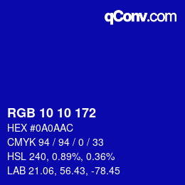 Color code: RGB 10 10 172 | qconv.com