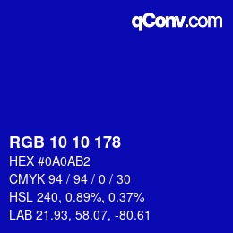 Farbcode: RGB 10 10 178 | qconv.com