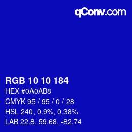 Color code: RGB 10 10 184 | qconv.com