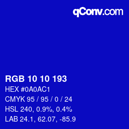 Color code: RGB 10 10 193 | qconv.com