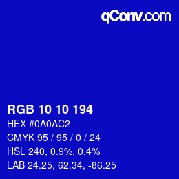 颜色代码: RGB 10 10 194 | qconv.com